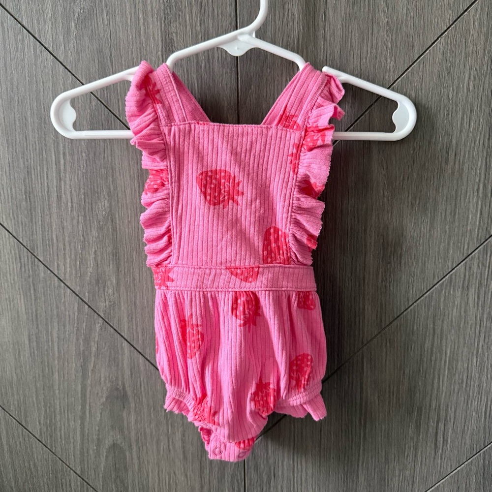 Cat & Jack Pink Ruffled Baby Romper with Strawberry Print